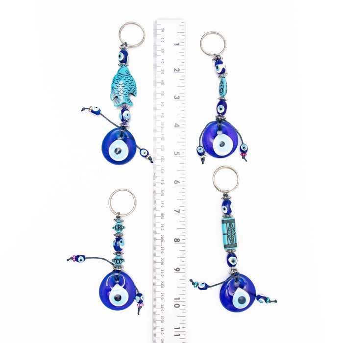 Evil Eye Key Chain with Ceramic Assorted Figures, 10 Pieces in a Pack