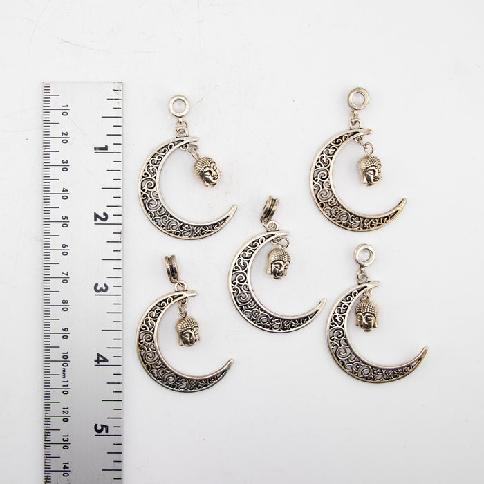 Moon Shaped Brass Pendant with Buddha Head, 5 Pieces in a Pack