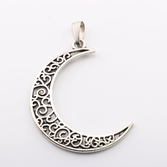 Moon Shaped Brass Pendant, Metal, Silver Color,  2" Inch, 5 Pieces in a Pack, #119