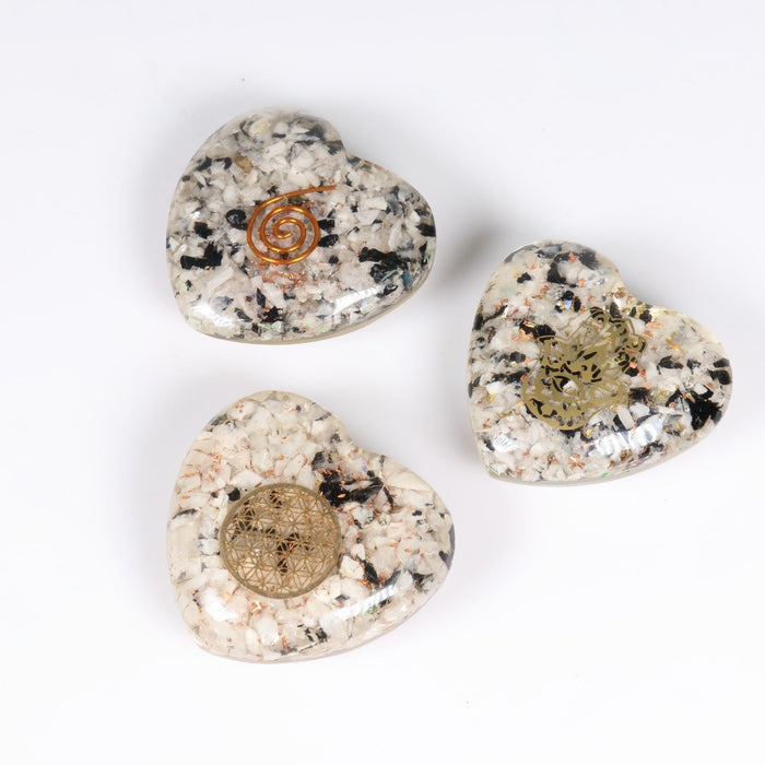 Rainbow Moonstone-Orgonite Heart Shaped, 1.35" Inch, 5 Pieces in a Pack