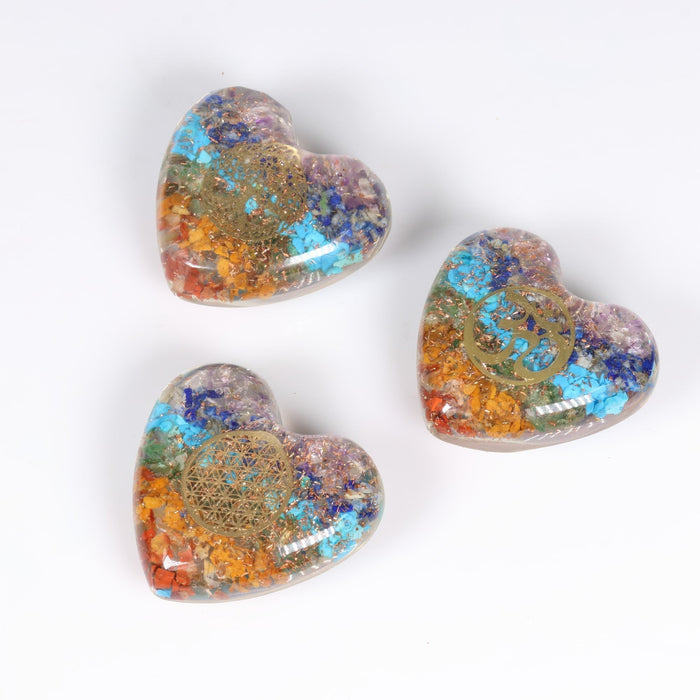 Chakra Stones-Orgonite Heart, 1.35" Inch, 5 Pieces in a Pack