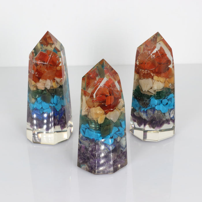 Chakra Stones-Orgonite Tower, 3.95" Inch, 3 Pieces in a pack