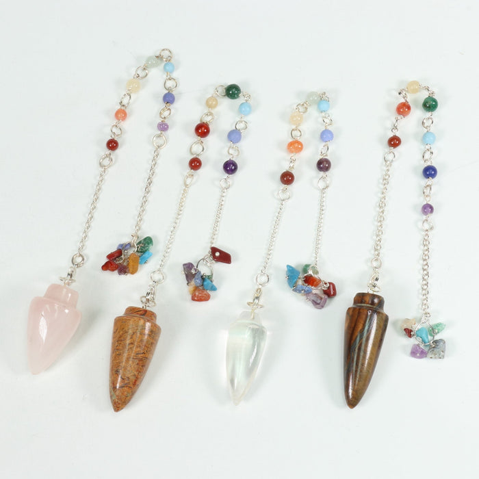 Assorted Stones Chakra Pendulum, 9,25" x 1,75" Inch, 10 Pieces in a Pack, #0001