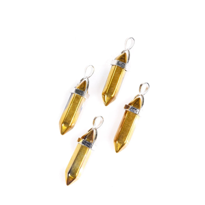 Synthetic Gold Titanium Quartz Point Shape Pendants, 0.30" x 1.5" Inch, 5 Pieces in a Pack, #004