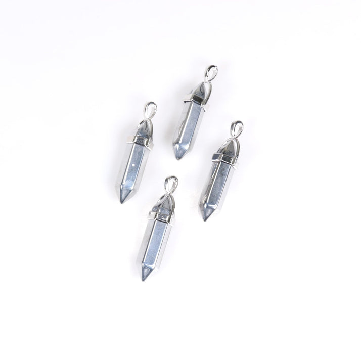 Synthetic Silver Titanium Quartz Point Shape Pendants, 0.30" x 1.5" Inch, 5 Pieces in a Pack, #024