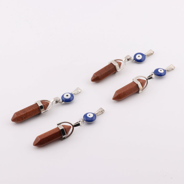 Red Gold Stone Point Shape Pendant with Evil Eye, 0.30" x 1.5" Inch, 5 Pieces in a Pack, #100