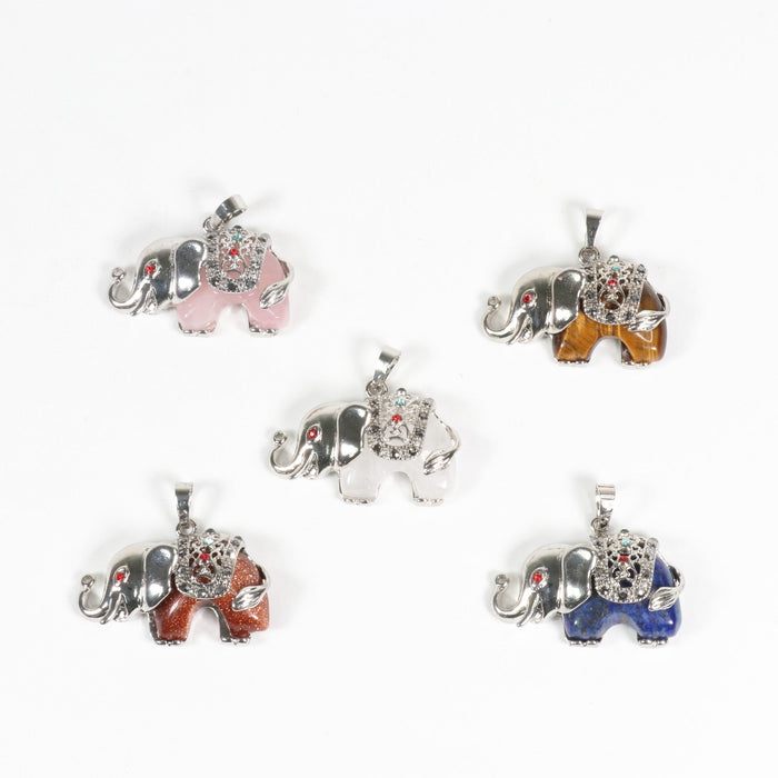 Assorted Stones Elephant Shaped Pendants, 1.40" x 1.00" x 0.40" Inch, 5 Pieces in a Pack, #070