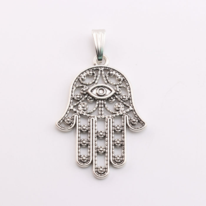 Hamsa Hand Shaped Brass Pendant, Metal, Silver Color, 2" inch 5 Pieces in a Pack, #116