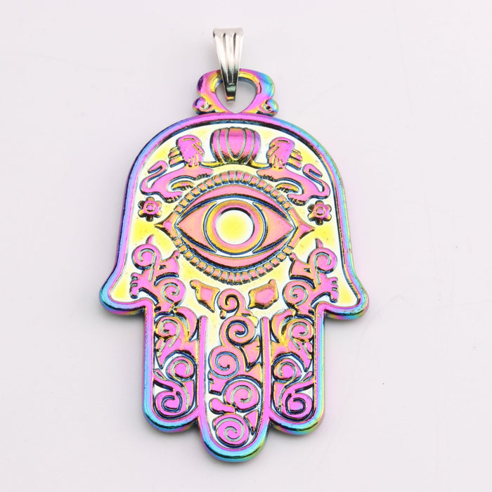 Hamsa Hand Shaped Brass Pendant, Metal, Rainbow, 1" inch 5 Pieces in a Pack, #115