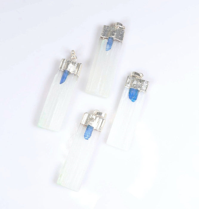 Selenite Blade with Kynite Slab Stick Pendants, 0.72" x 2.40" Inch, 5 Pieces in a Pack, #047