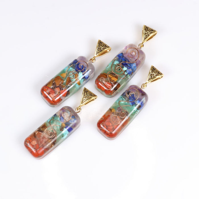 Orgonite Chakra Stones Pendants, 0.60" x 1.85" x 0.35" Inch, 5 Pieces in a Pack, #006