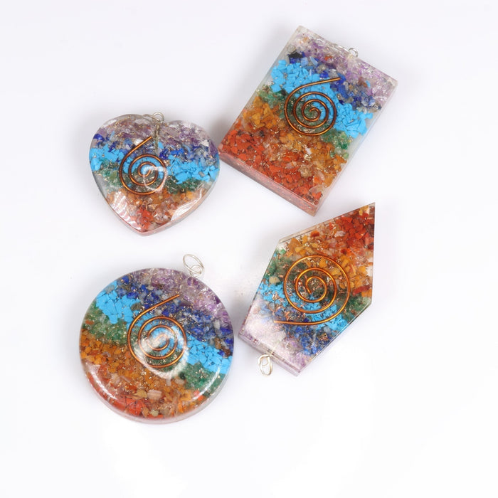 Assorted Shape Orgonite Chakra Stones Pendants, 1.05" x 1.90" x 0.35" Inch, 5 Pieces in a Pack, #005