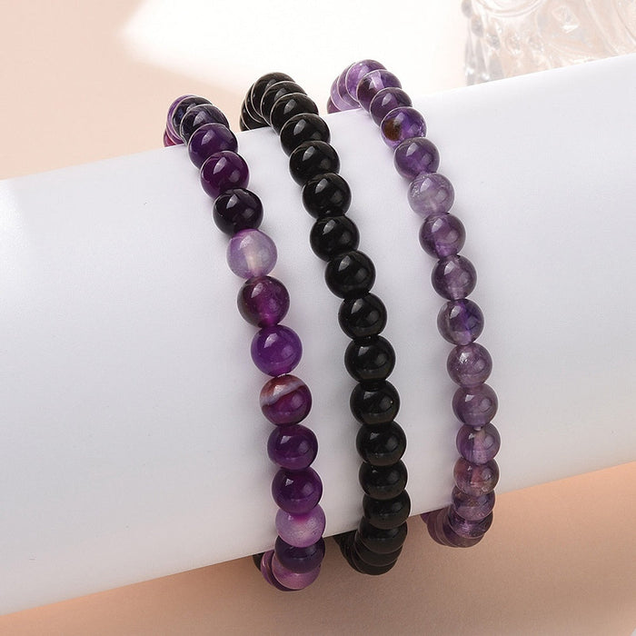 Amethyst & Agate Set Bracelet, 6mm, 5 Sets in a Pack