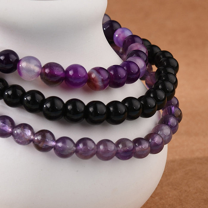 Amethyst & Agate Set Bracelet, 6mm, 5 Sets in a Pack