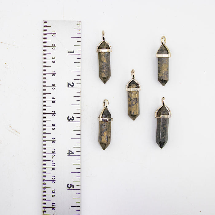 Pyrite Point Shape Pendants, 0.30" x 1.5" Inch, 5 Pieces in a Pack