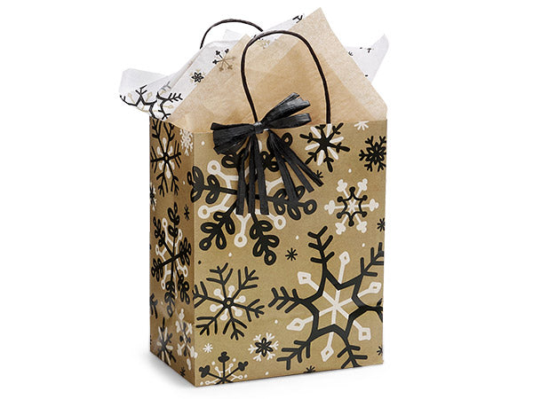 Rustic Snowflake Kraft Shopping Bags Cub, Gift, 8x10", 50 Pieces in a Pack