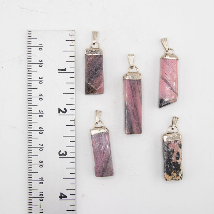 Rhodonite Slab Stick Pendants, 5 Pieces in a Pack