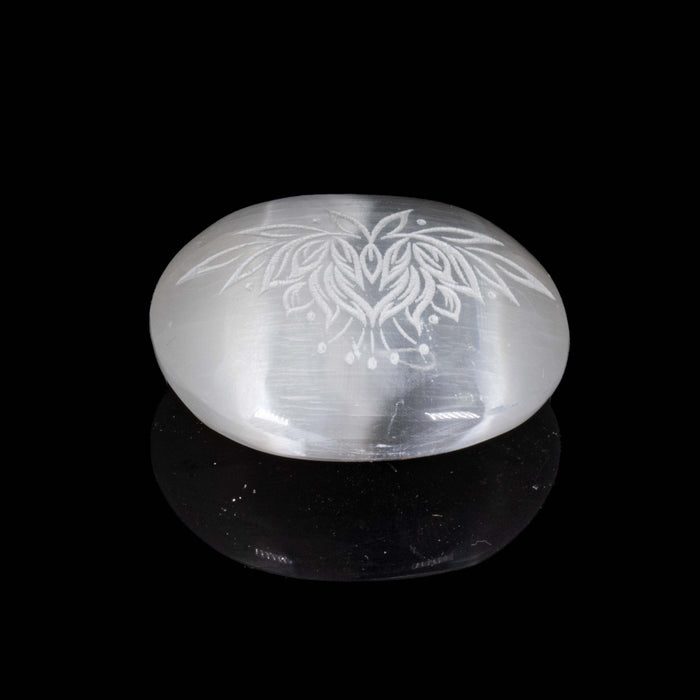 Selenite Engraved Palm Stone, 3"-3,5" Inch, #001