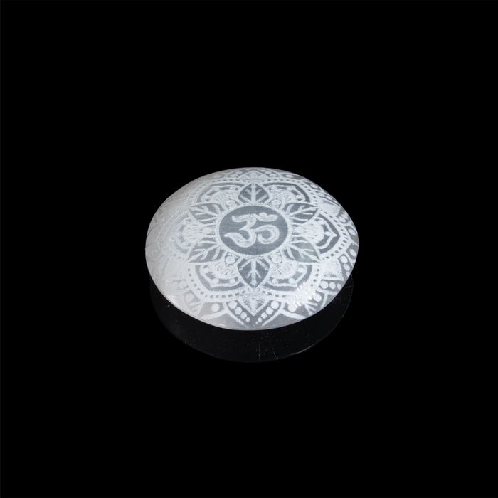 Selenite Engraved Palm Stone, 3"-3,5" Inch, #003