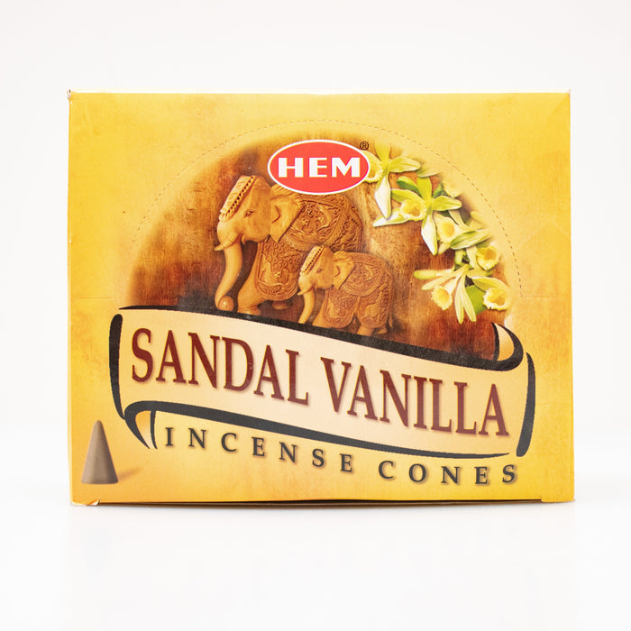 Hem Sandal Vanilla, Incense Cone, 24 grams in one Pack, 12 Pack Box