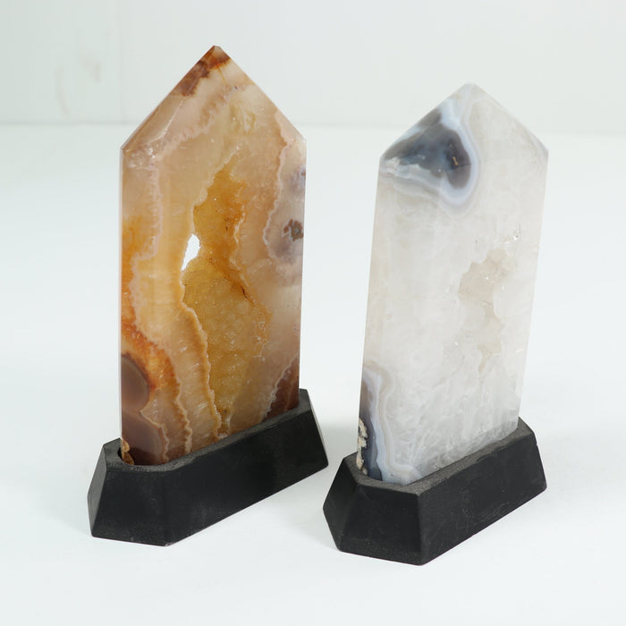 Agate Polished Tower on Wood Stand, 400-500 Gr, 1 Piece #002