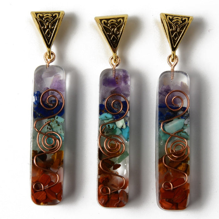 Epoxy Resin Chakra Pendants, 0.40" x 1.96" x 0.35" Inch, 5 Pieces in a Pack, #007