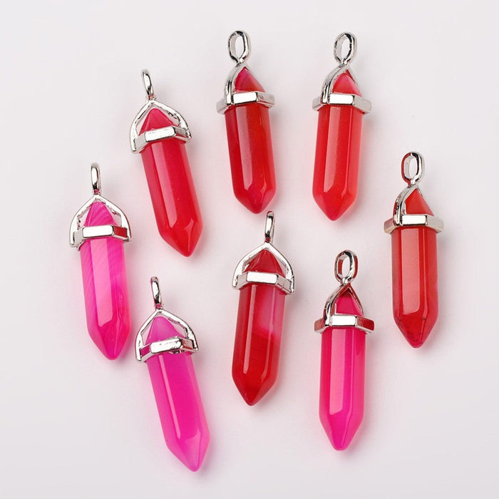 Pink Agate Point Shape Pendants, 5 Pieces in a Pack, #085