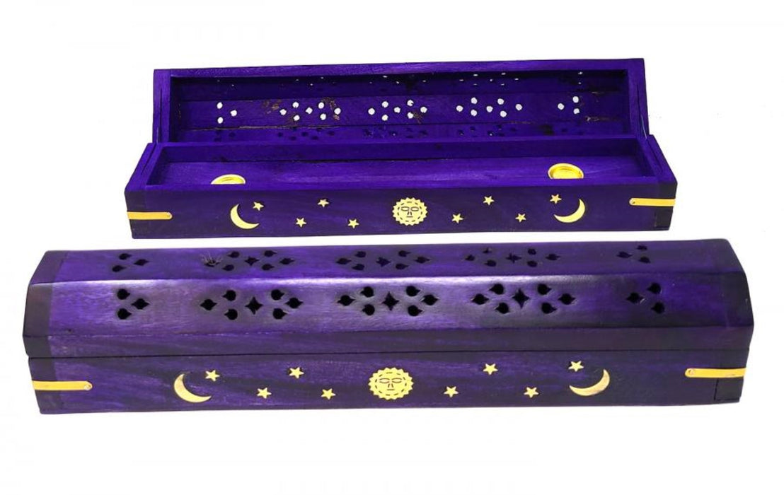 Wood Incense Box, Violet, 12"L, 2 Pieces