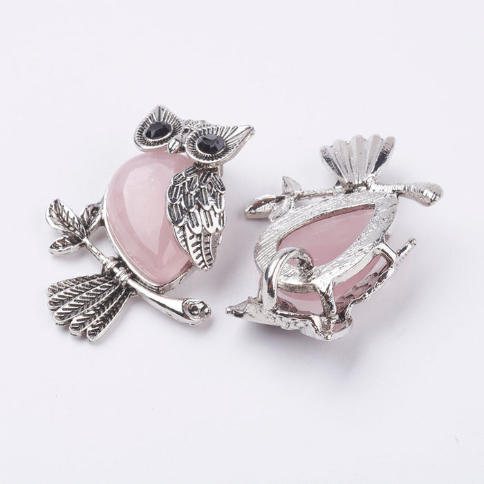 Rose Quartz Owl Pendant, 5 Pieces in a Pack