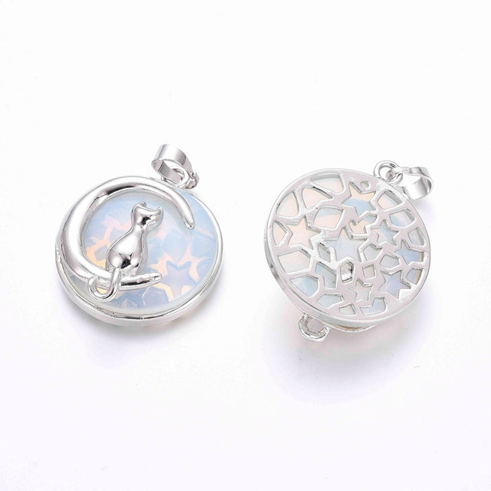 Opalite Cat on Moon Pendant, 5 Pieces in a Pack
