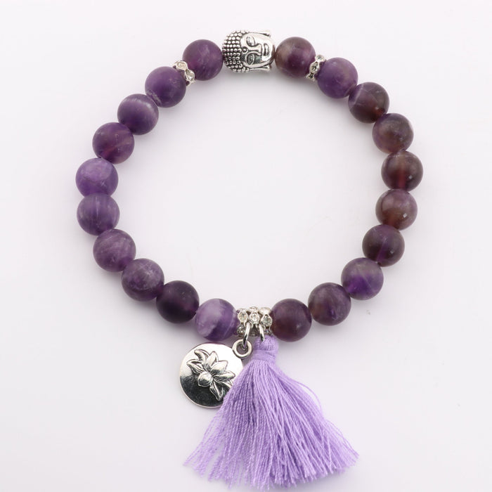 Frosted Amethyst & Charms Bracelet, 8mm, 5 Pieces in a Pack