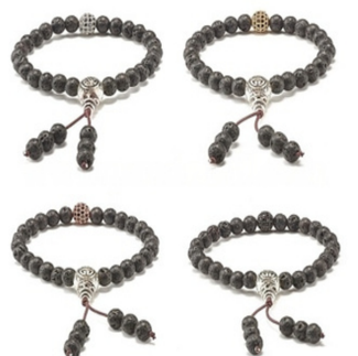 Lava Stone & Charms Bracelet, 8mm, 5 Pieces in a Pack