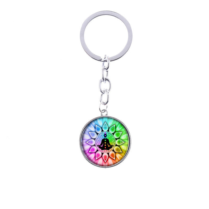 Glass Key Chain with Yoga Theme