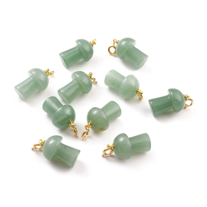 Green Aventurine Mushrooms Pendant, 5 Pieces in a Pack