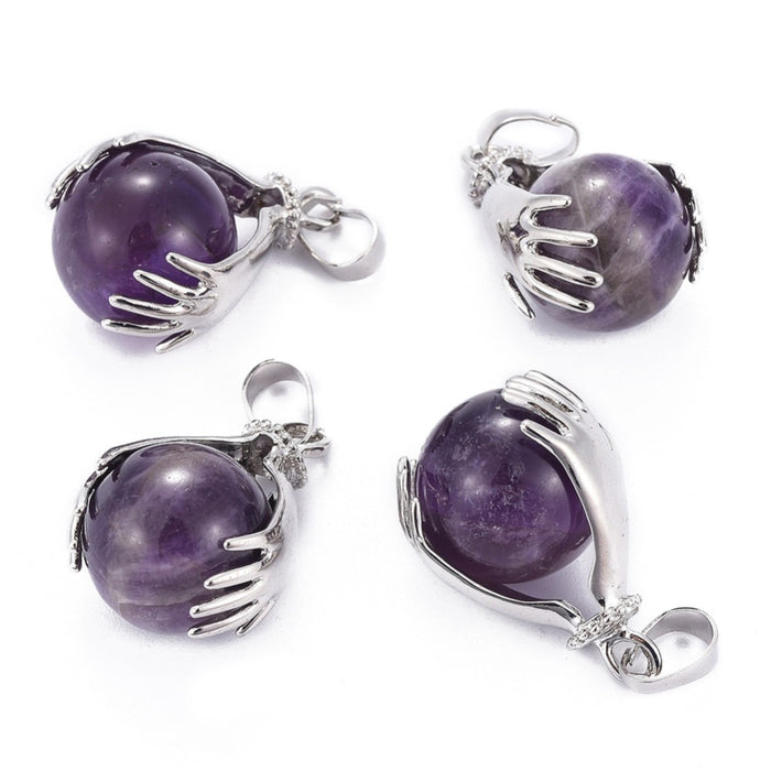 Amethyst Shaped Pendants, Hand with Round Ball 5 Pieces in a Pack #113