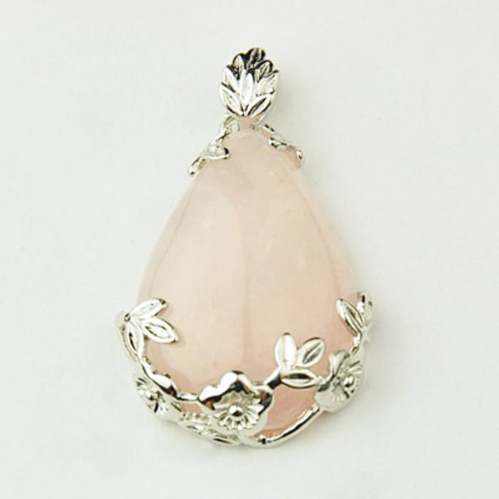 Natural Rose Quartz Teardrop Shaped Pendant with Hematite, 1" x 1.18" Inch, 5 Pieces in a Pack, #112