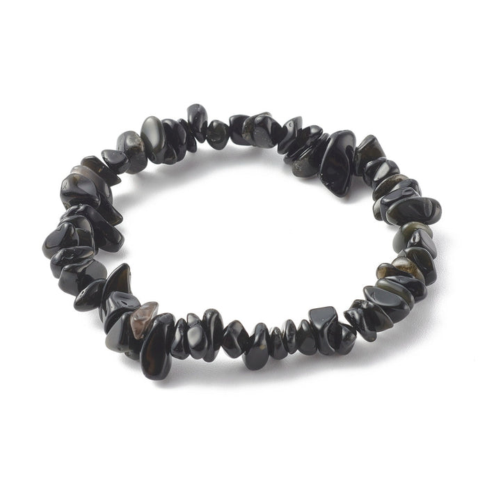 Obsidian Chipped Stone Bracelet, 5 Pieces in a Pack