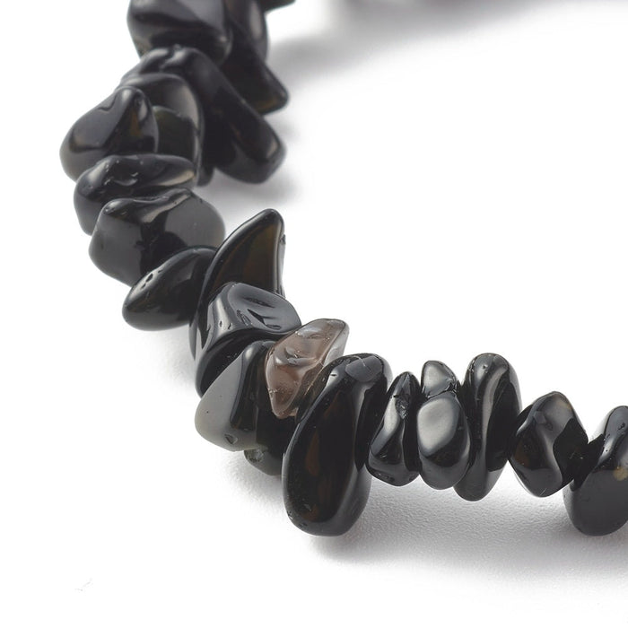 Obsidian Chipped Stone Bracelet, 5 Pieces in a Pack