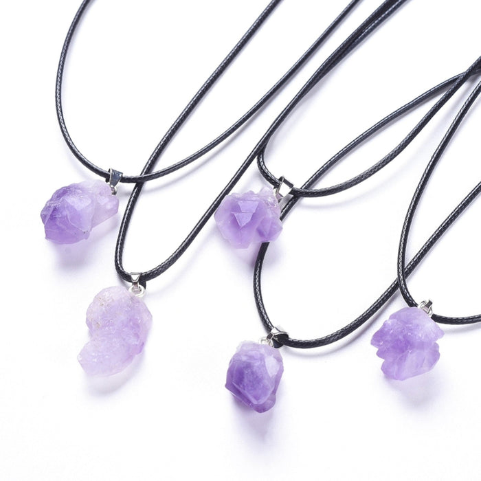 Natural Raw Amethyst Necklace, 5 Pieces in a Pack, #001