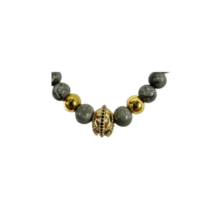 Map Stone Bracelet, with Ancient Helmet Alloy, Mix Color, 8 mm, 5 Pieces in a Pack #567