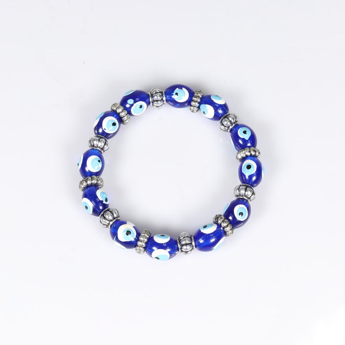 Evil Eye Bracelet, with Dyed Plastic Beads, Silver Colored, 10 mm,  5 Pieces in a Pack #472