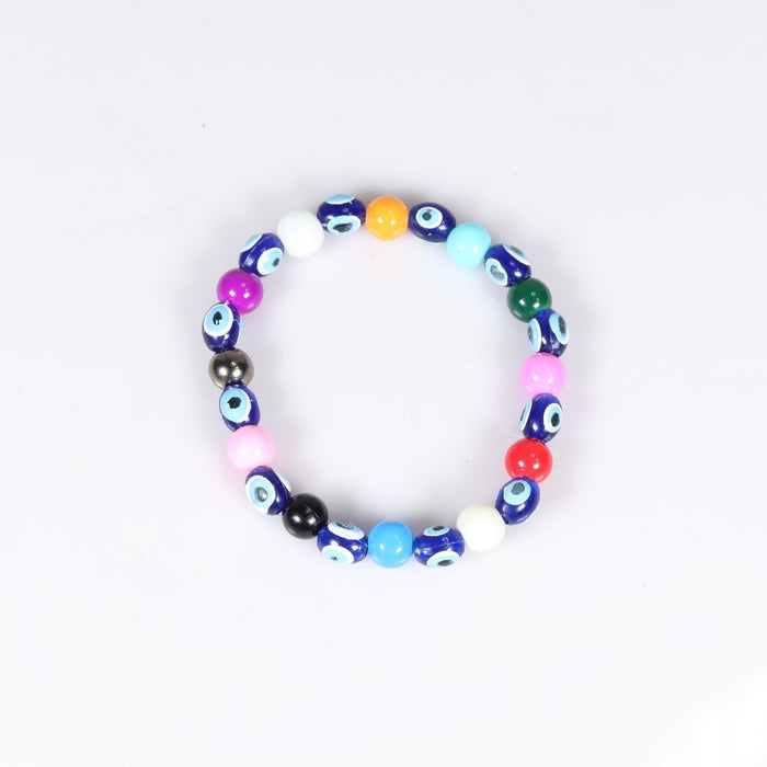 Evil Eye Bracelet, with Mix Color Plastic Beads, 8mm, 5 Pieces in a Pack #473