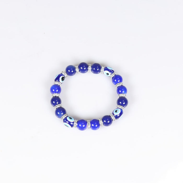Evil Eye Bracelet, with Dyed Plastic Beads, Blue, 8 mm, Babies Size  5 Pieces in a Pack, #474
