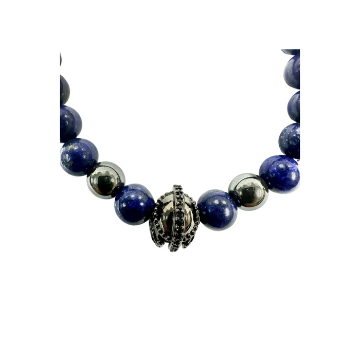 Lapis Lazuli Bracelet, with Ancient Helmet Alloy, Mix Color, 8 mm, 5 Pieces in a Pack #564