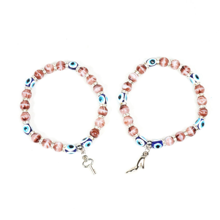 Evil Eye Bracelet, with Dyed Plastic Beads, with Mix Figure Charm, Silver Color, Dyed, 8 mm, Mix Style Pack, 5 Pieces in a Pack #321