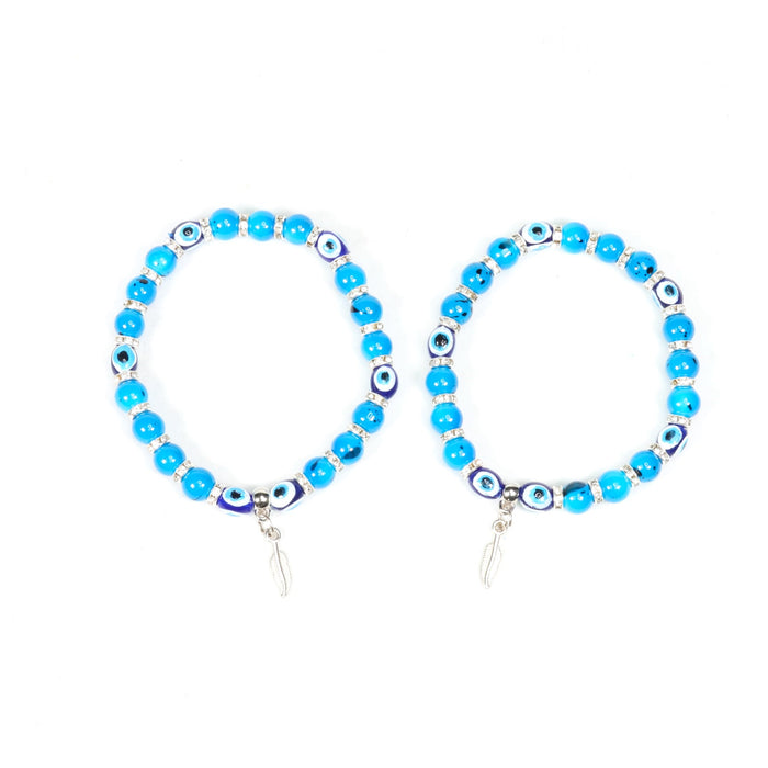 Evil Eye Bracelet, with Mixed Figure Charms, Plastic Beads, Silver Color, 8mm, Mix Style Pack, 5 Pieces in a Pack #327