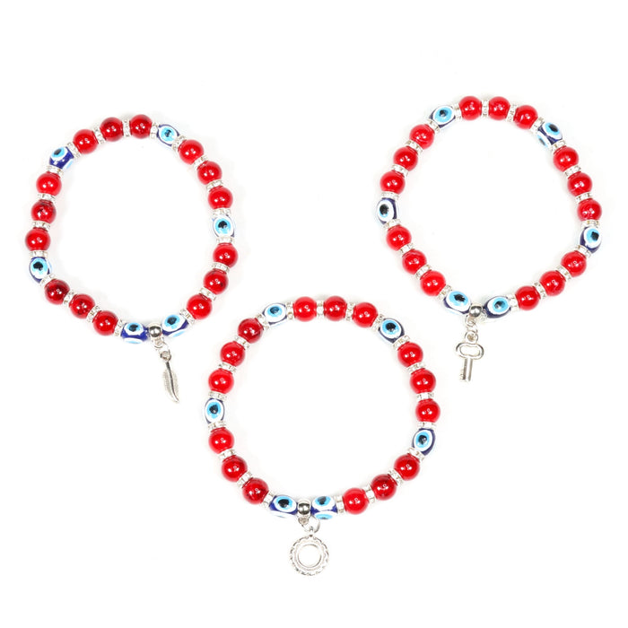 Evil Eye Bracelet, with Mixed Figure Charms, Plastic Beads, Silver Color, 8mm, Mix Style Pack, 5 Pieces in a Pack #329