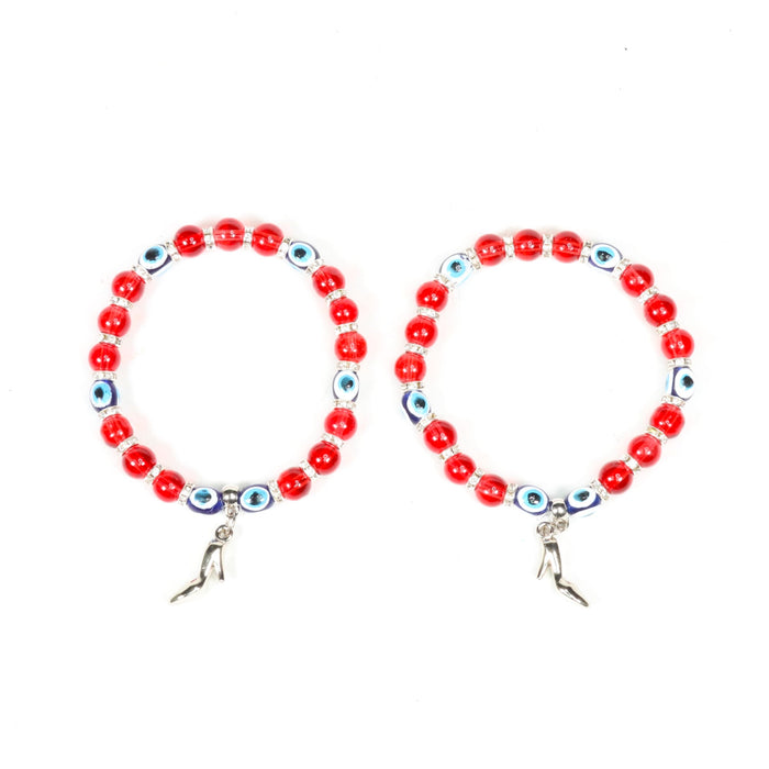 Evil Eye Bracelet, with Mixed Figure Charms, Plastic Beads, Silver Color, 8mm, Mix Style Pack, 5 Pieces in a Pack #331