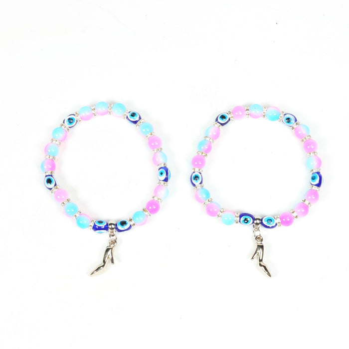 Evil Eye Bracelet, with Mixed Figure Charms, Plastic Beads, Silver Color, 8mm, Mix Style Pack, 5 Pieces in a Pack #332