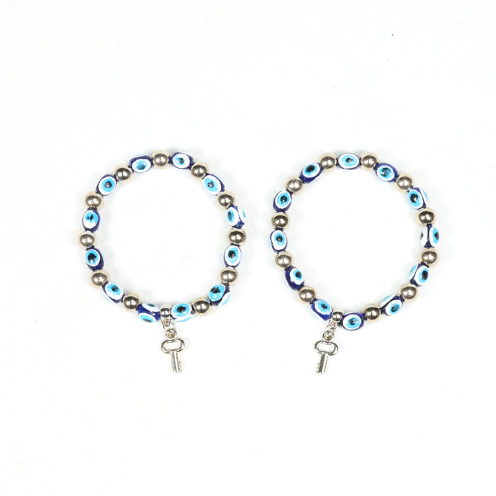 Evil Eye Bracelet, with Mixed Figure Charms, Plastic Beads, Silver Color, 8mm, Mix Style Pack, 5 Pieces in a Pack #334